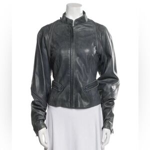 Donna Karan Collection Blue Leather Jacket Sz 8